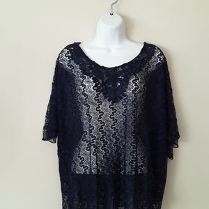 4/$20Navy blue lace shawl / poncho like sleeve top